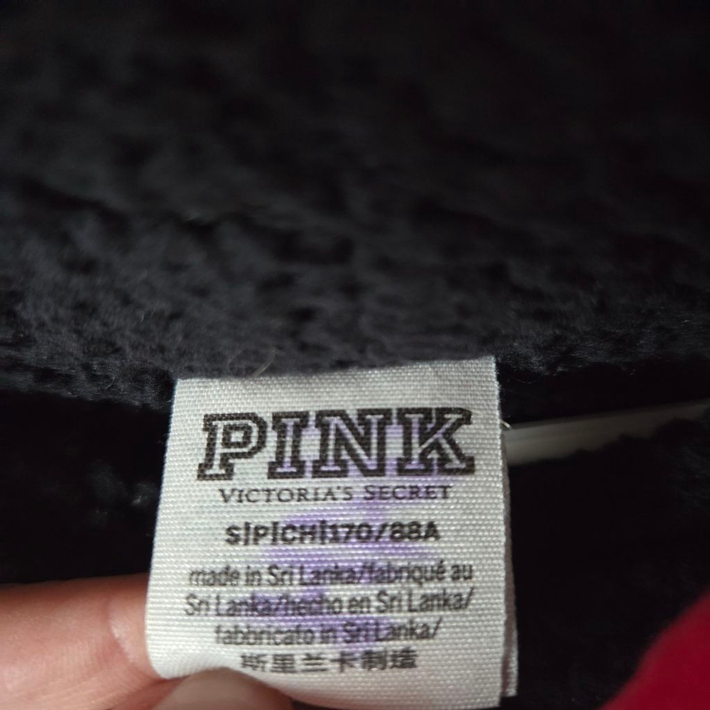 Pink Victoria's Secret Red and Black sherpa pullover cowel drawstring - Picture 3 of 9